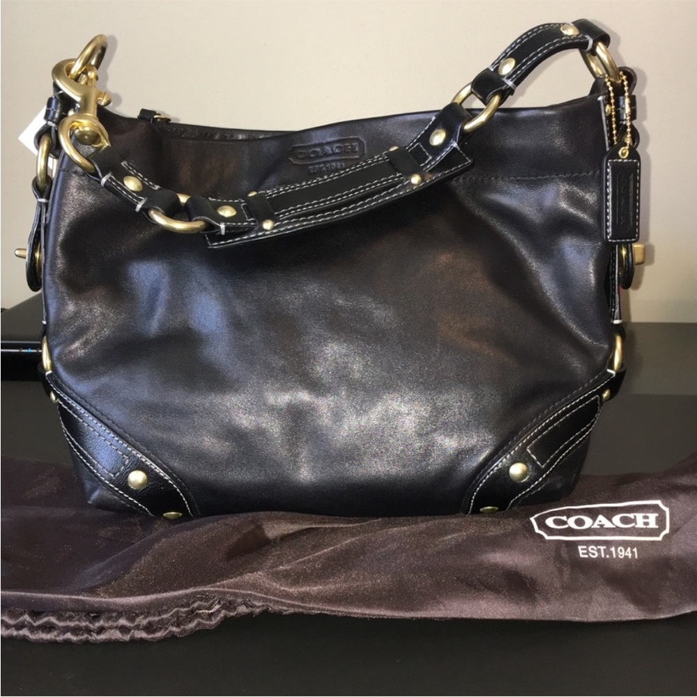 NWT: Coach Black Leather Shoulder Purse